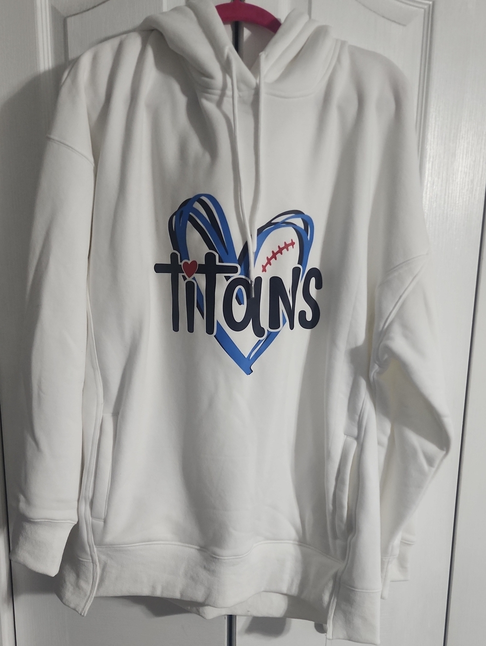 💙 White Hoodie with Blue Heart Titans Graphic